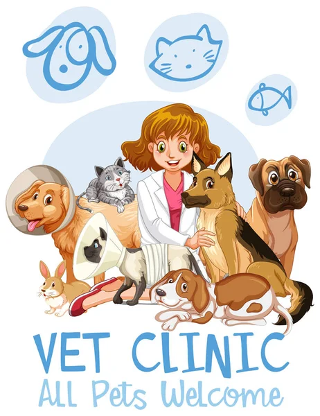 Sevimli Evcil Hayvan kliniği hoş geldiniz işareti — Stok Vektör
