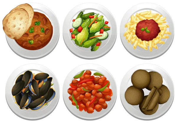 Gerichte und Mahlzeiten auf weißem Hintergrund — Stockvektor