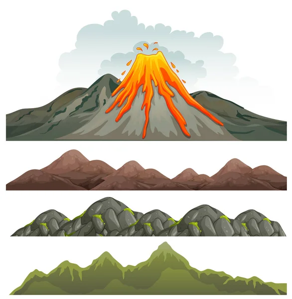 Gran volcán y paisaje rocoso — Vector de stock