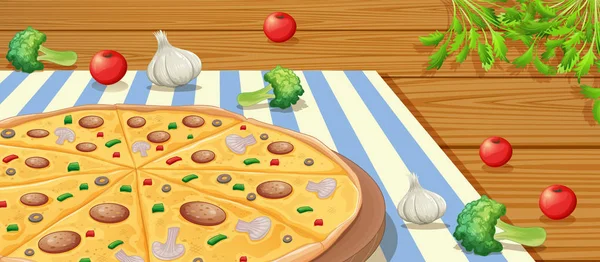 Italiaanse pepperoni pizza op tafel — Stockvector