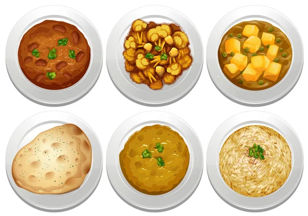 सफेद पृष्ठभूमि पर भारतीय भोजन — स्टॉक वेक्टर