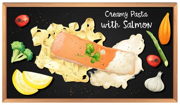 Molho de creme de salmão e macarrão — Vetor de Stock