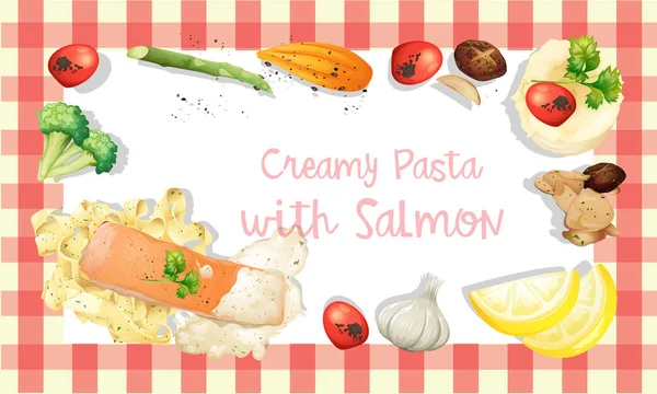 Salmon dan Pasta Cream Sauce Template - Stok Vektor