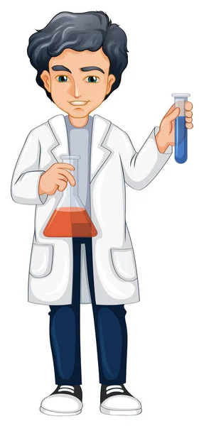 A Scientist Holding Beaker and Test Tube — Stock Vector