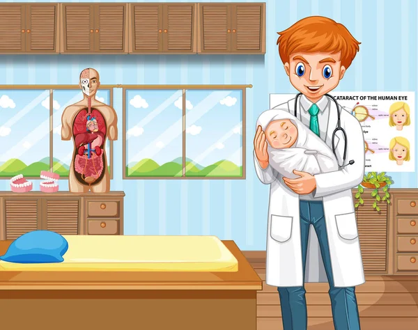 Ο γιατρός και το μωρό στο νοσοκομείο — Διανυσματικό Αρχείο