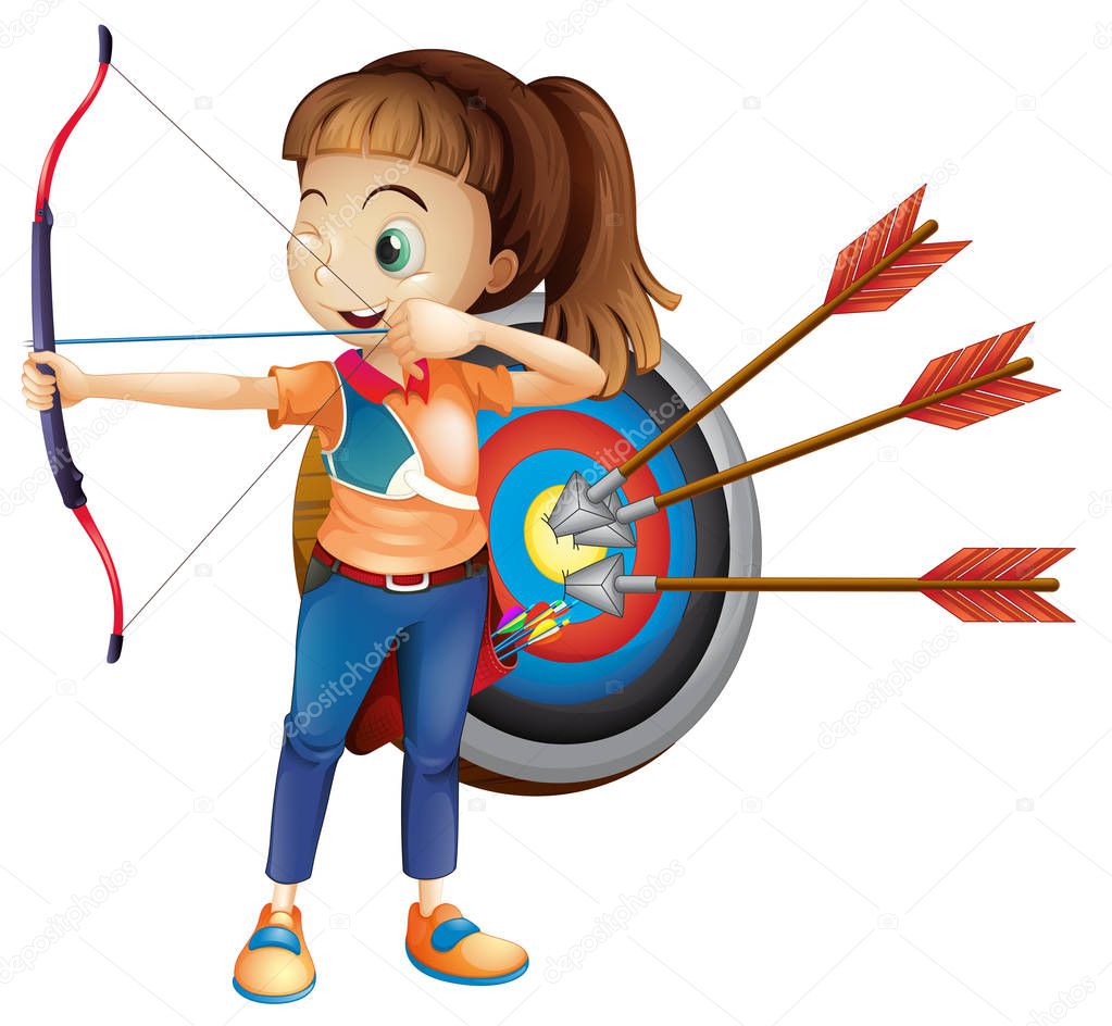 An Archer Girl with White Background