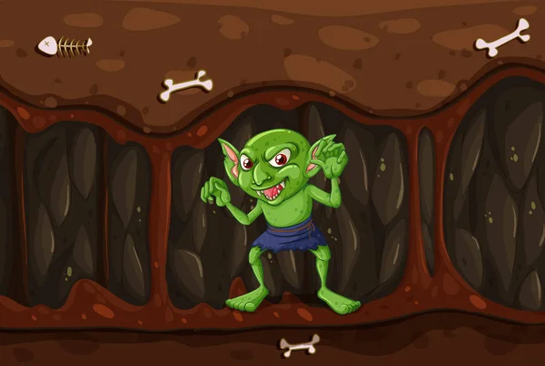 Goblin in the Mystery Cave — Stock Vector