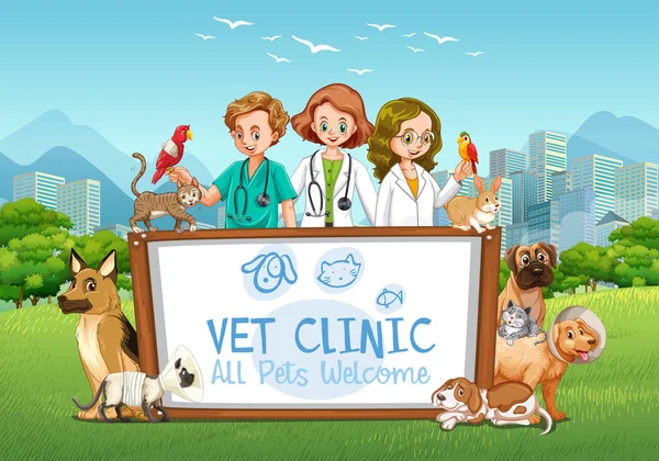 Carino animali domestici Clinica segno di benvenuto — Vettoriale Stock