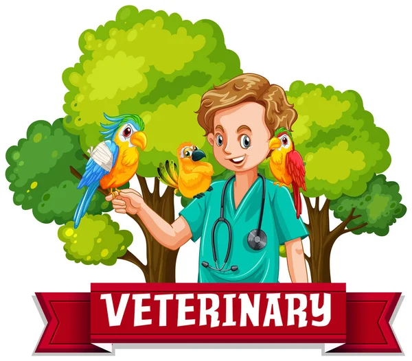 Veterinaire Banner met kleurrijke vogel — Stockvector