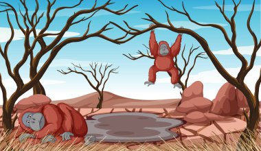 İki maymunile ormansızlaşma sahnesi