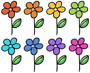 Farklı renklerde ayrı bir çiçek seti.