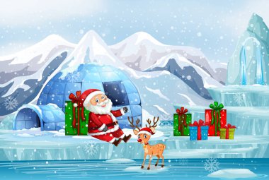Noel Baba ile Noel sahnesi ve hediyeler