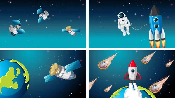 Set of space scenes — Stock Vector