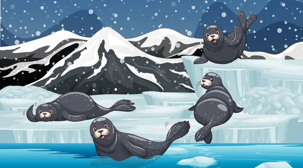北极有海豹的场景 — 图库矢量图片