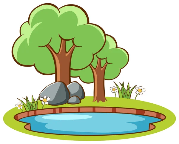Scen med träd vid dammen — Stock vektor