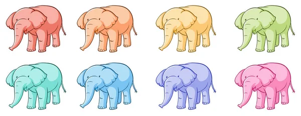 Ensemble isolé d'éléphants colorés — Image vectorielle