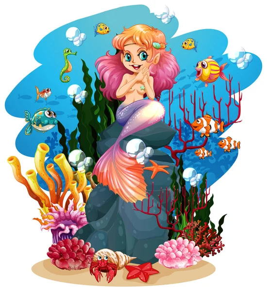 Mermaid and fish underwater — Stock Vector