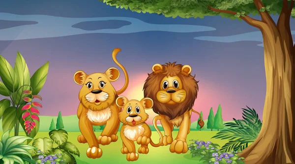 Scena z rodziną tygrysów w parku — Wektor stockowy
