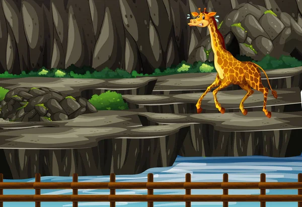 Scène avec girafe derrière la cage du zoo — Image vectorielle