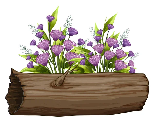 Květiny a dřevěná kláda na bílém pozadí — Stockový vektor