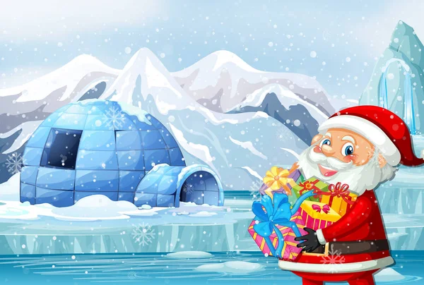 Jultema med Santa och igloo — Stock vektor