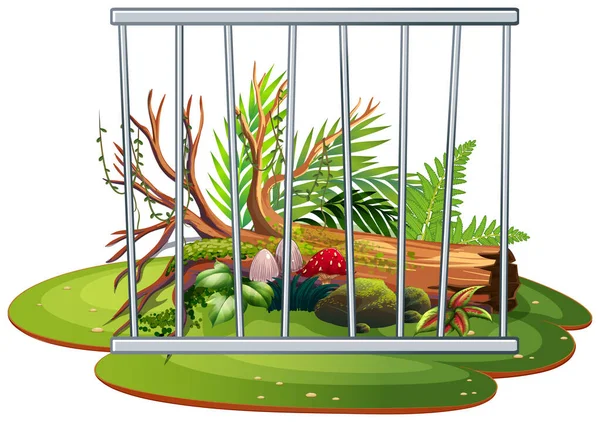 Background scene of garden with wooden log behind bars — Stock Vector