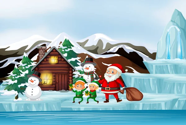 산타 요정 과 크리스마스 장면 — 스톡 벡터