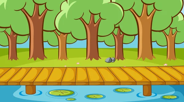 Scéna se stromy a řekou v parku — Stockový vektor