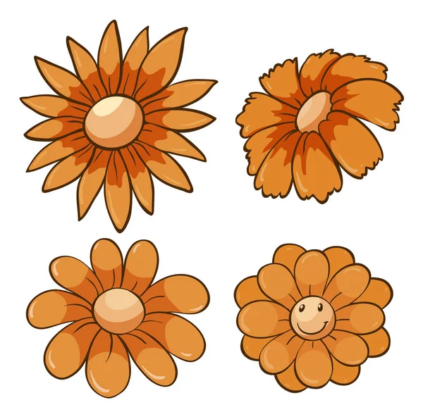 Conjunto isolado de flores em laranja — Vetor de Stock