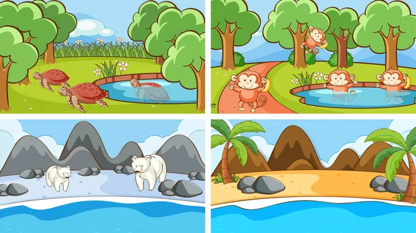 Escenas de fondo de animales en la naturaleza — Vector de stock