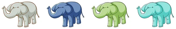 Cute elephants in four colors — ストックベクタ