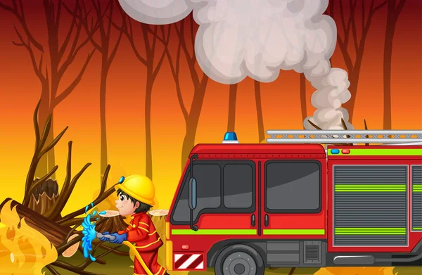 Ongevallenscène met bosbrand — Stockvector