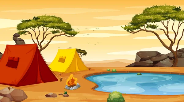 Scene with two tents at the campground — Stock Vector