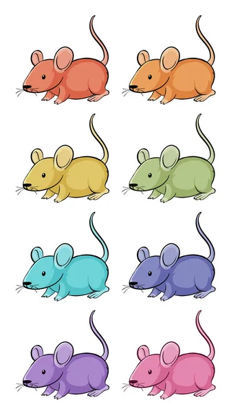 Conjunto aislado de pequeñas ratas en muchos colores — Vector de stock