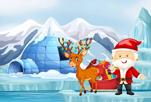 Scene with Santa and reindeer — 스톡 벡터