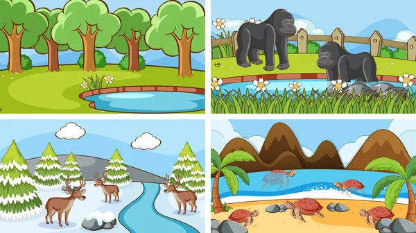 Escenas de fondo de animales en la naturaleza — Vector de stock