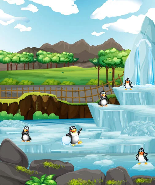 Escena con pingüinos sobre hielo — Archivo Imágenes Vectoriales