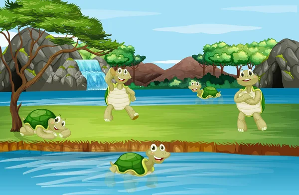 Escena con tortuga en el parque — Vector de stock