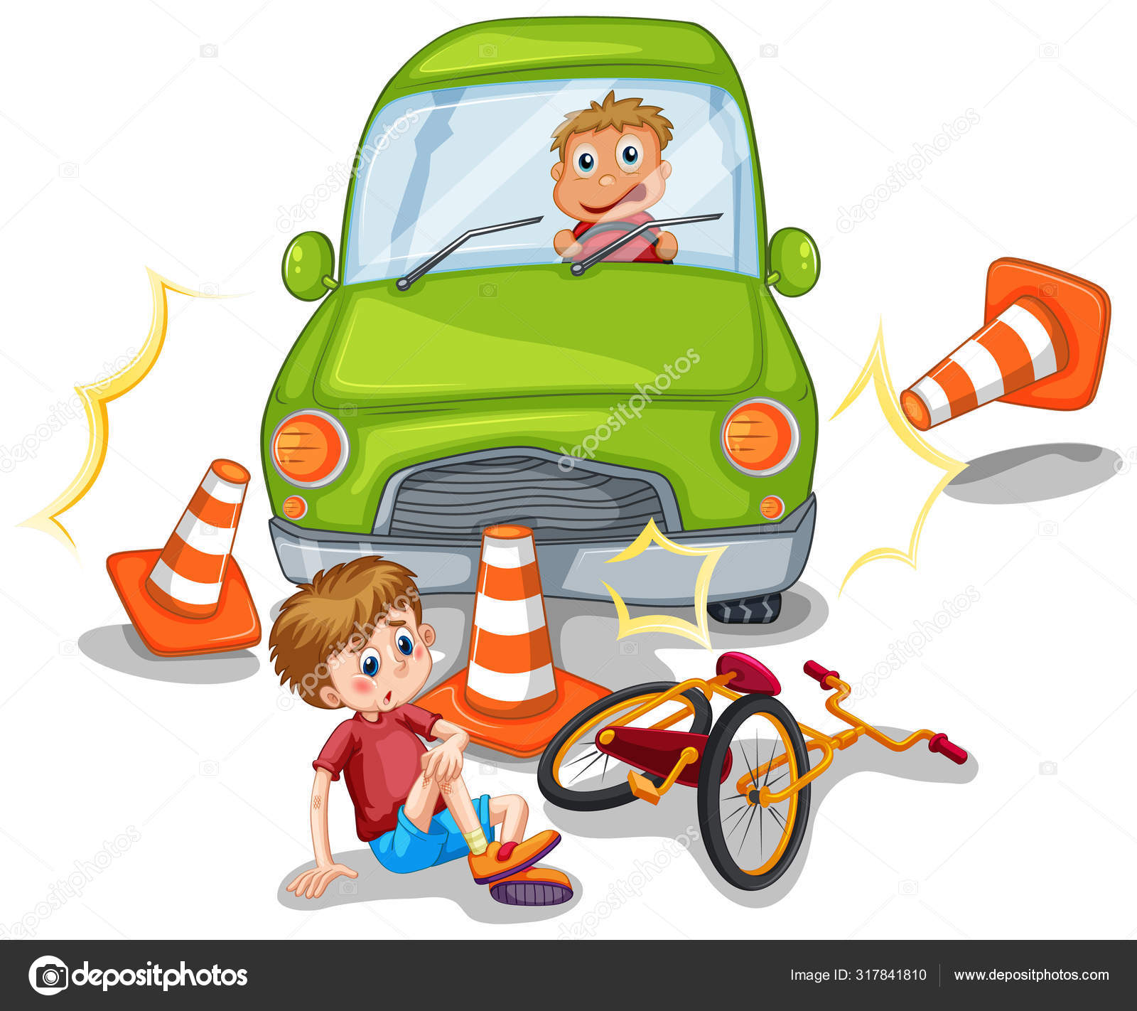 오토바이와 충돌하는 사고 현장 스톡 벡터 - ©interactimages 317841810, image size:1600x1422