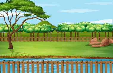 Park çevresinde ahşap çitlerle çevrili arka plan sahnesi