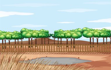 Kurumuş çimen ve gölet manzarası