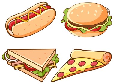 İzole edilmiş fast food seti.