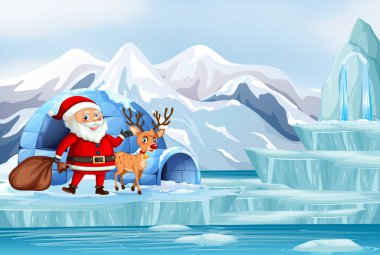 Noel Baba ve ren geyikleriyle Noel sahnesi