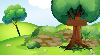 Parkta ahşap tabelalı arka plan sahnesi