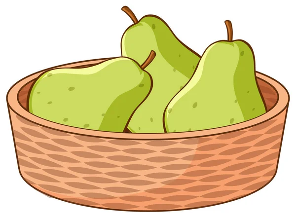 Basket of pears on white background — Stock Vector