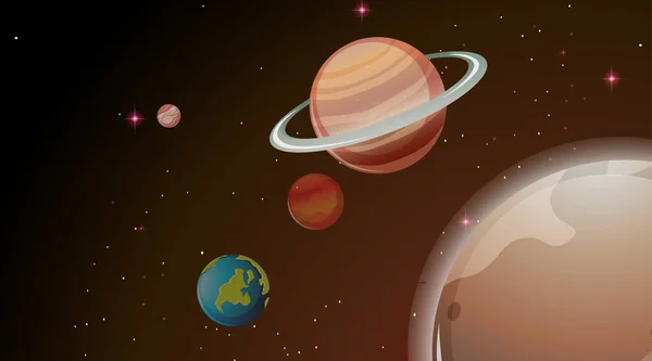 Planetas en escena espacial — Vector de stock