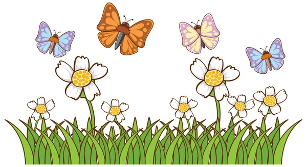 Imagen aislada de muchas mariposas en el jardín — Vector de stock