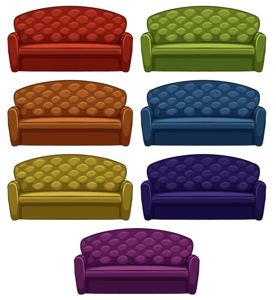 Isolated set of sofa in seven colors — Stock Vector