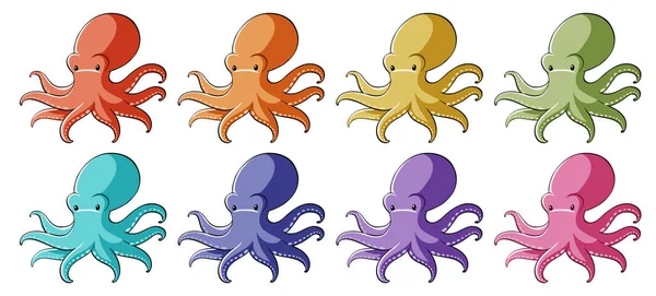 Pulpo en diferentes colores — Vector de stock