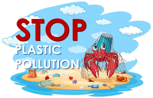 Diseño de póster para detener la contaminación plástica — Vector de stock